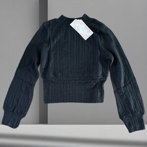 NWT B.O.G. Raquel Lightweight Ribbed Mock Neck Cropped Sweater | Black | Large